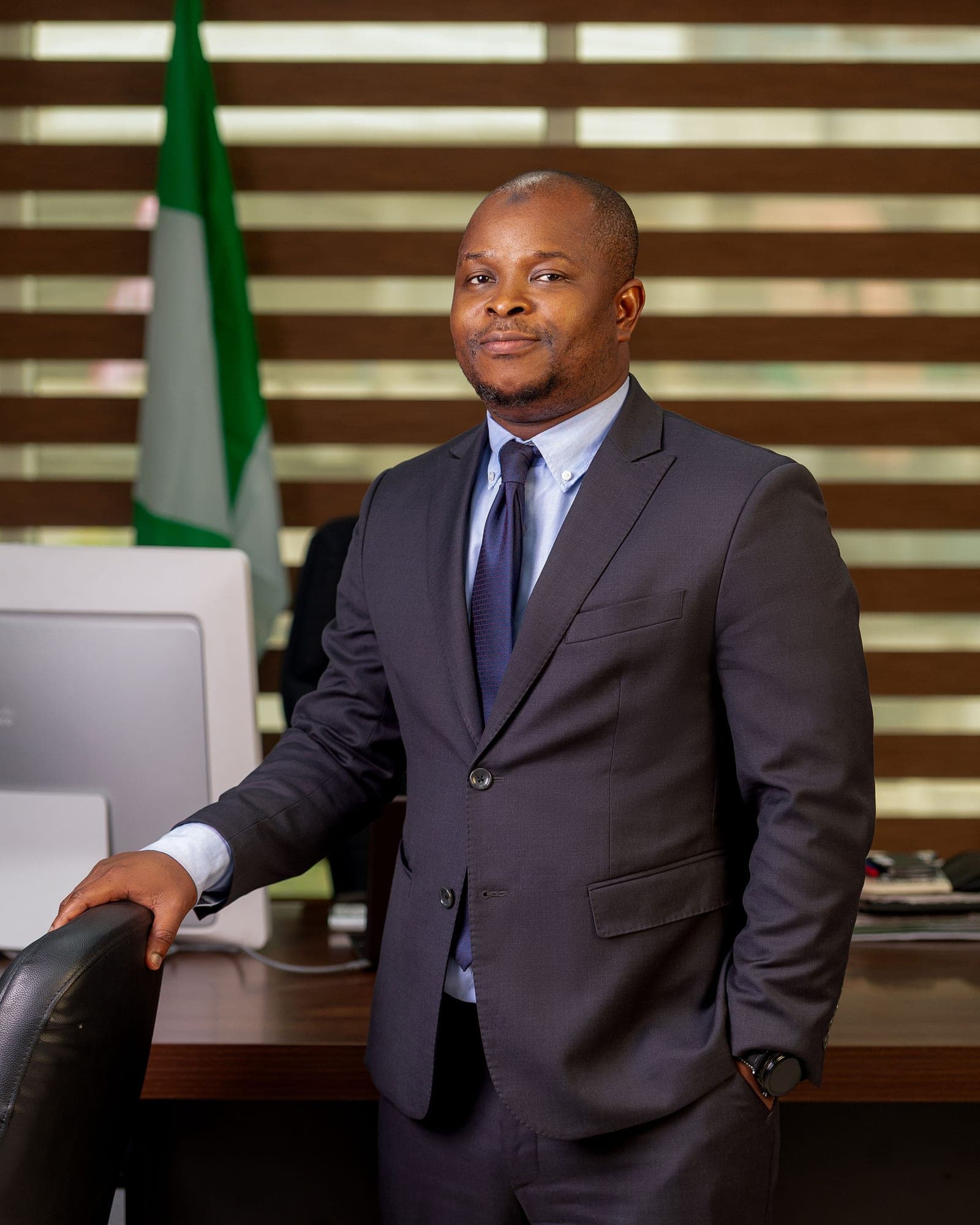 Official portrait of Prof. Ibrahim Adepoju Adeyanju at the Galaxy Backbone headquarters, Abuja